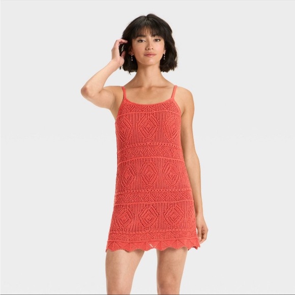 A New Day Rust Crochet Mini Shift Dress - Picture 1 of 11